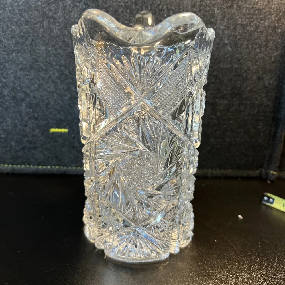 Vintage EAPG 1913 US Glass Art Cut Line Whirling Star Pitcher 7.75